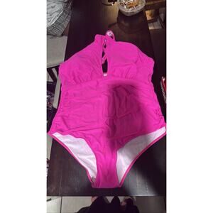 Women's Hot Pink Halter One Piece Swimsuit Tummy Control Ruched 22w